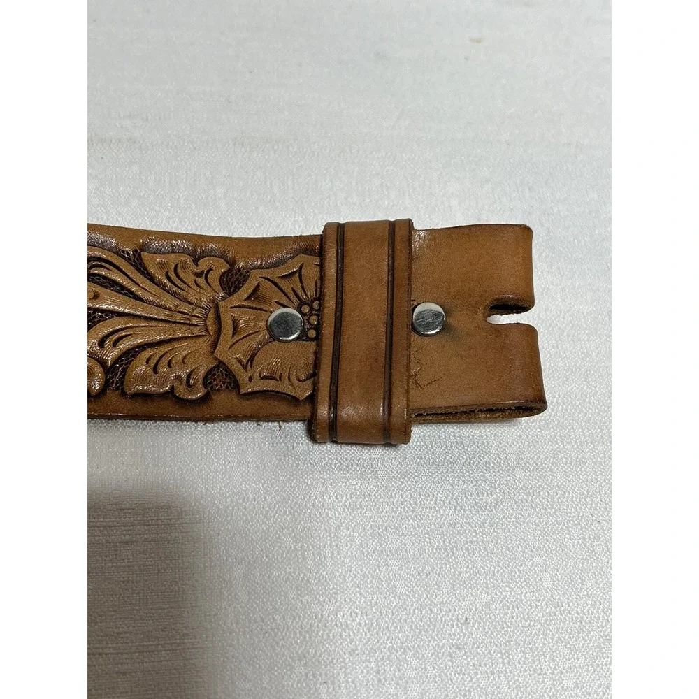 Belt Leather JC Penney Hand Finished Brown Floral Morning Glory Sz 30 #27016 VTG
